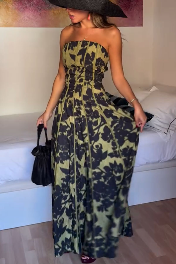 Elara Linen Blend Floral Print Princess Line Design Detachable Sleeves Maxi Dress | Consonak