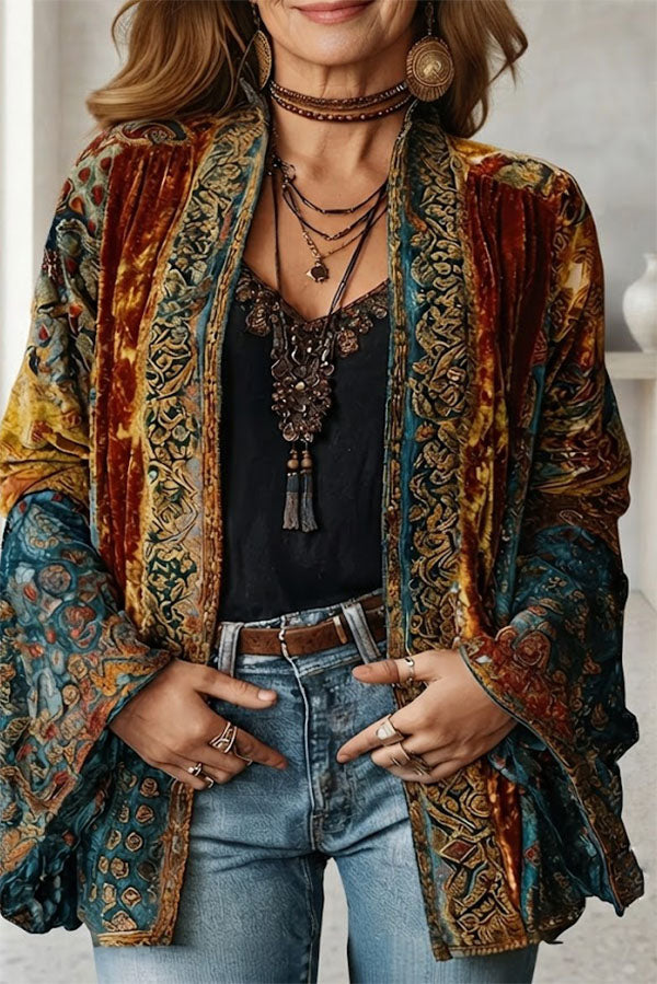 Essential Mosaic Velvet Open-Front Jacket-Consonak