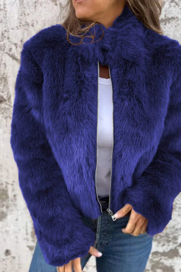 Stylish Faux Fur Turtleneck Zipper Casual Jacket | Consonak