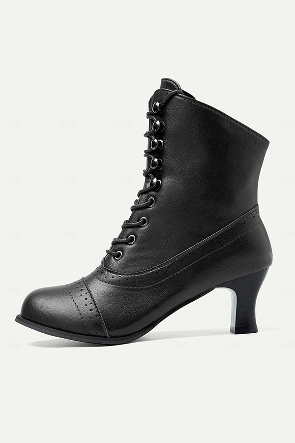British Style Thick Heel Mid Calf Boots-consonak