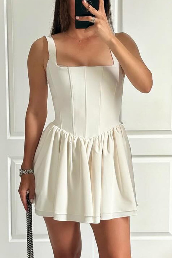 Solid Velvet Square Neck Slim Fit Mini Dress-consonak