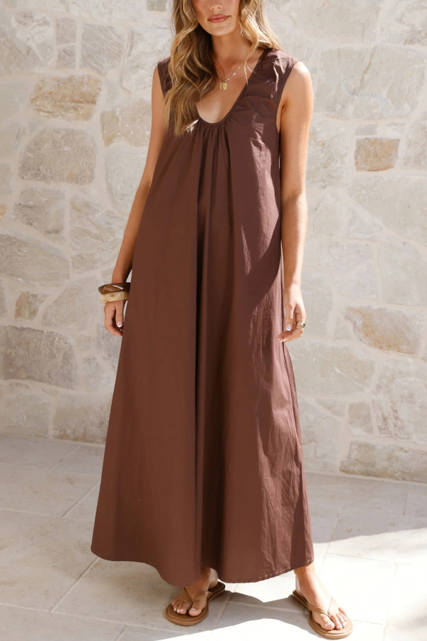 Solid Color Loose Sleeveless Casual Vacation Maxi Dress-consonak