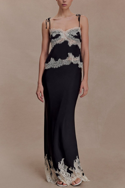 Nina Satin Lace Detail Thin Tie Up Straps Loose Tank-consonak