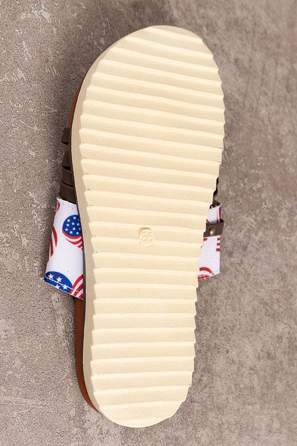 Independence Day Heart Shaped Flag Print Retro Strappy Rivet Beach Slippers-consonak