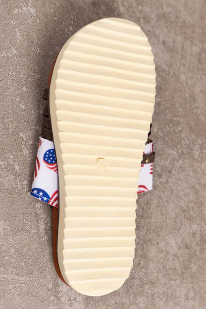Independence Day Heart Shaped Flag Print Retro Strappy Rivet Beach Slippers-consonak