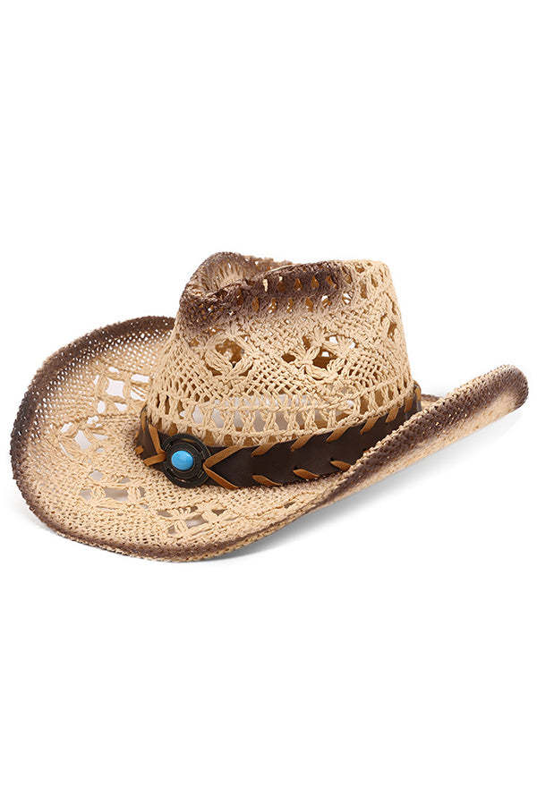 Vintage Western Cowboy Hollow Woven Straw Hat-consonak