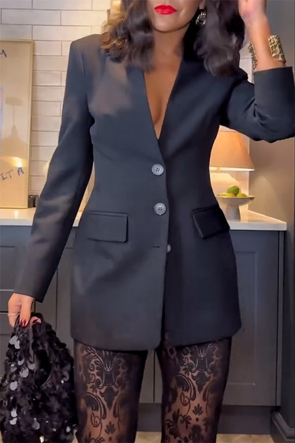Ready for Tonight V-neck Button Up Long Sleeve Waisted Blazer | Consonak