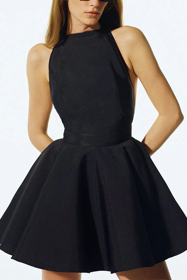 Sexy Backless Halterneck Lace-up Pocket Mini Dress-consonak