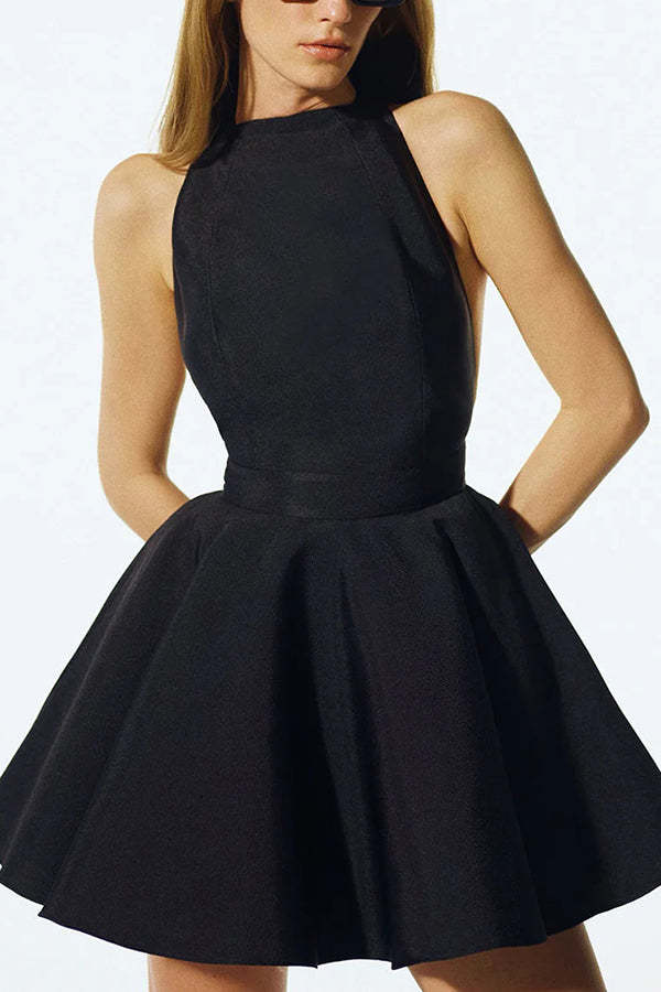 Sexy Backless Halterneck Lace-up Pocket Mini Dress-consonak