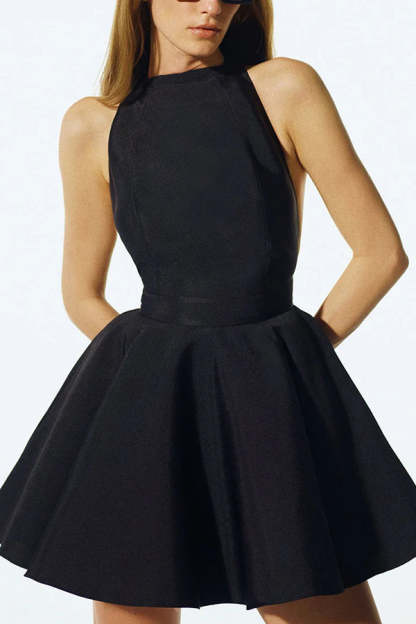 Sexy Backless Halterneck Lace-up Pocket Mini Dress-consonak