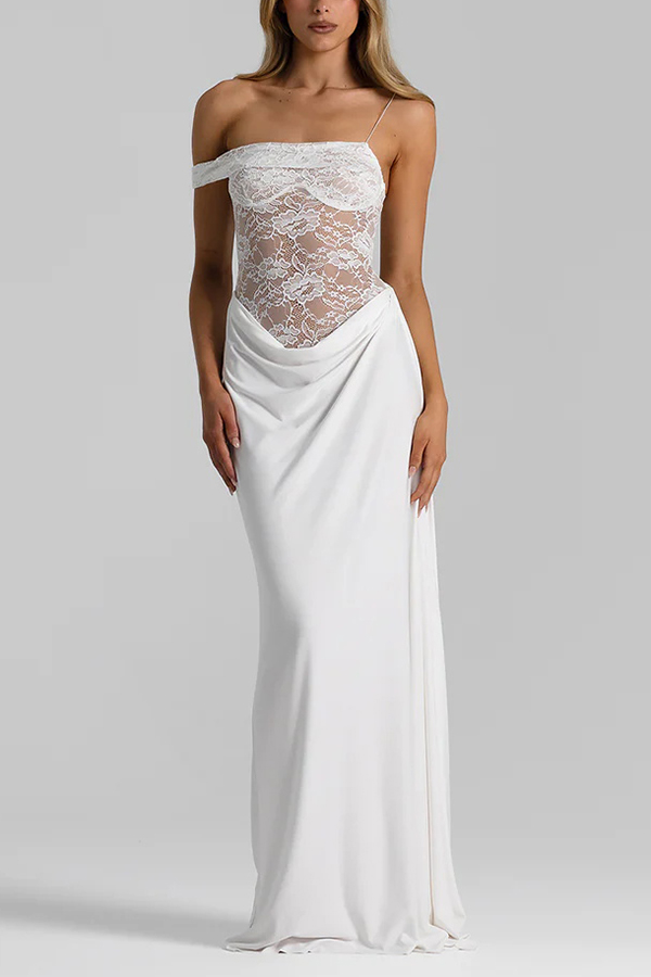 Sexy See-Through Lace Suspender Slim Slit Maxi Dress-consonak