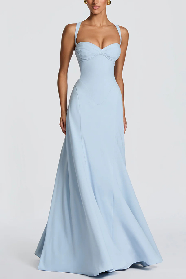 Irie Chiffon Sweetheart Neck Adjustable Straps Back Lace-up Maxi Dress