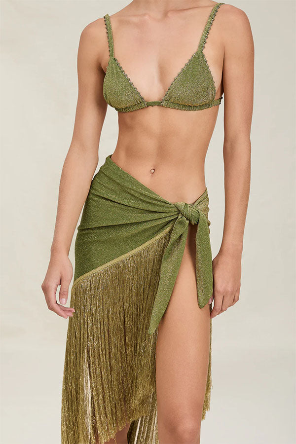 Metallic Tassel Scarf: Perfect for A Luxurious Halter Top or A Belted Skirt-Consonak