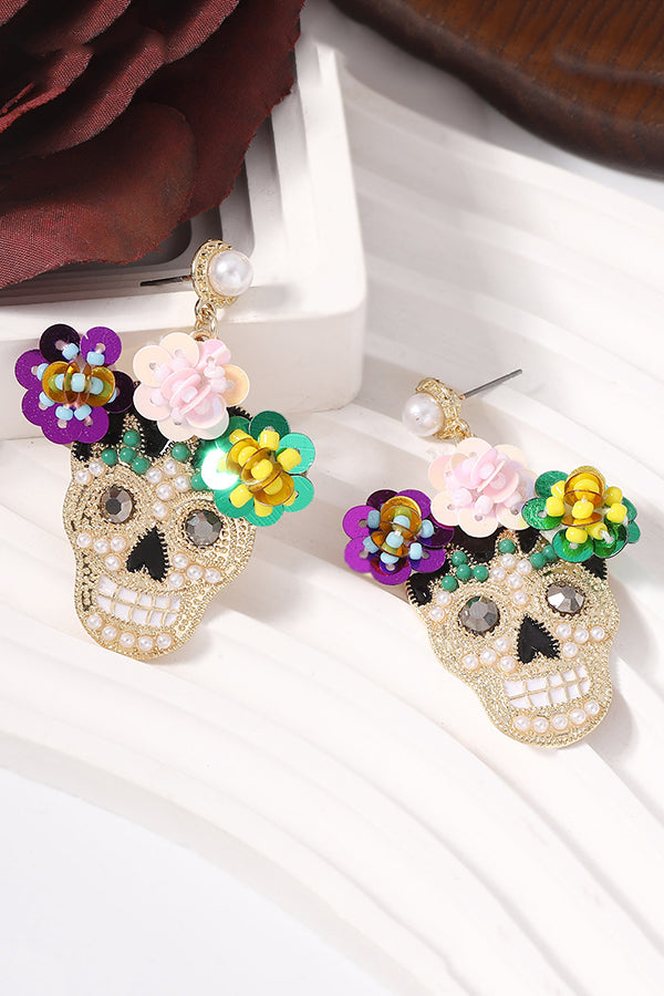 Fashion Flower Skull Diamond Earrings-consonak