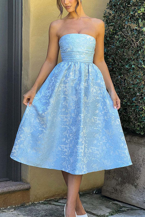 Jacquard Fabric Strapless Open Back Elegant Slim Midi Dress-consonak