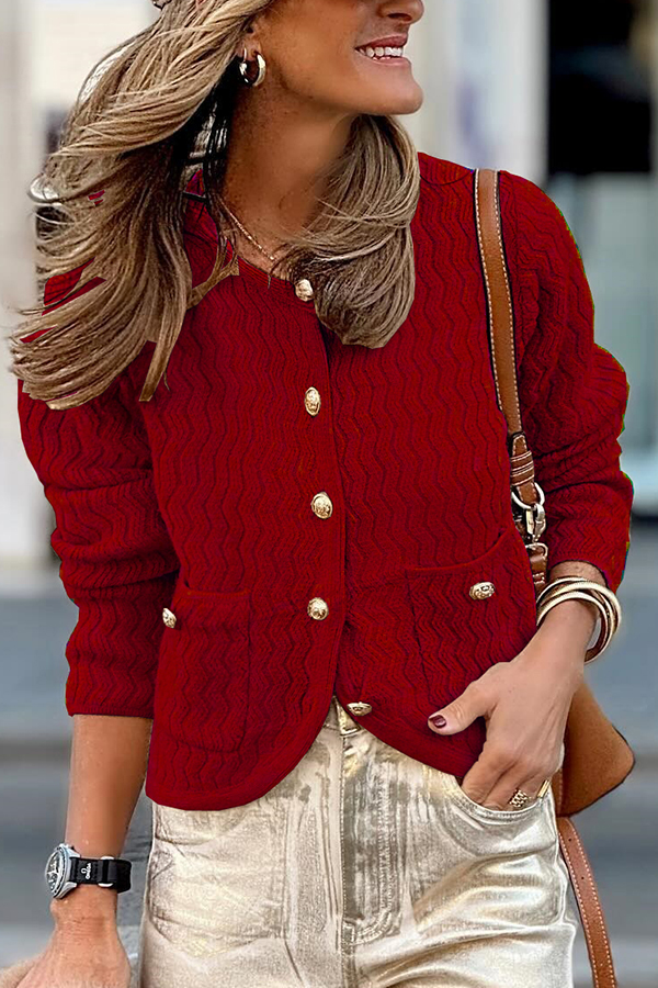 Solid Color V-neck Long-sleeved Loose Pocket Knit Cardigan-consonak