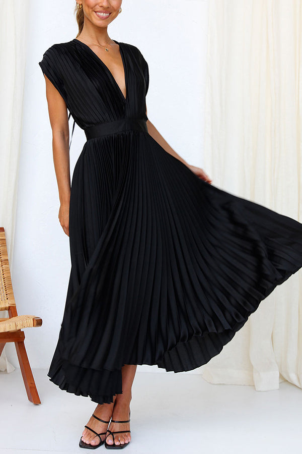 Hello Gorgeous Satin Pleated Party Midi Dress-consonak