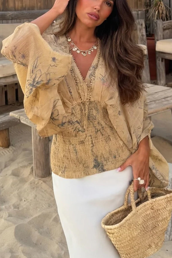 Bohemian Style Ibiza Embroidered Wide-sleeved Shirt-Consonak