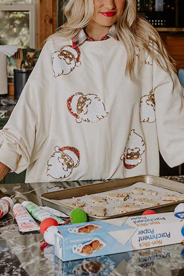 Christmas Claus Sequined Casual Loose Sweatshirt-consonak