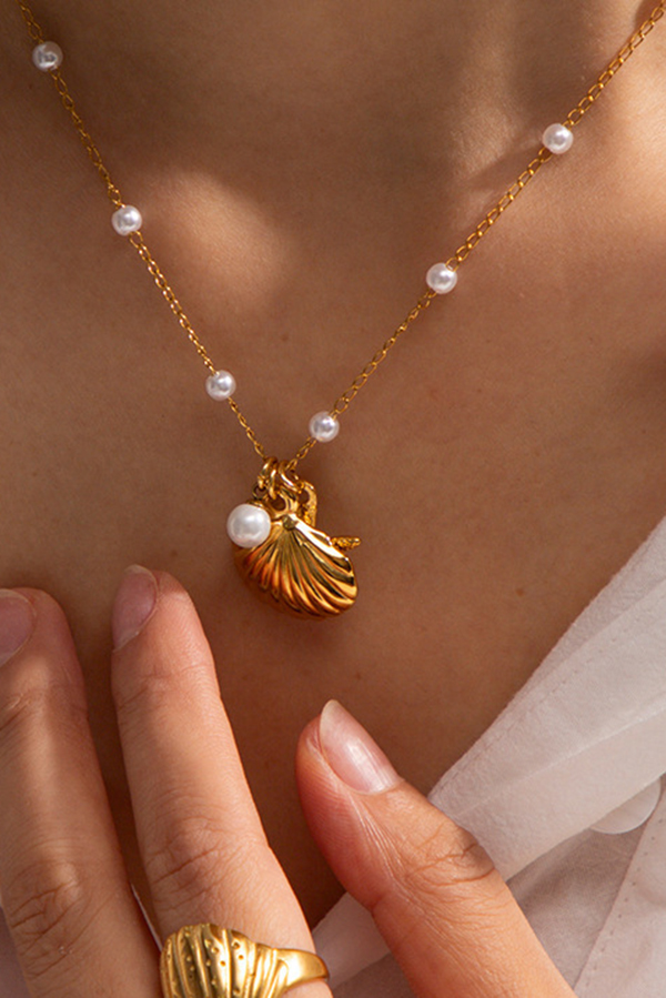 Ocean Series Pearl Accessories Starfish and Conch Shell Necklace-consonak