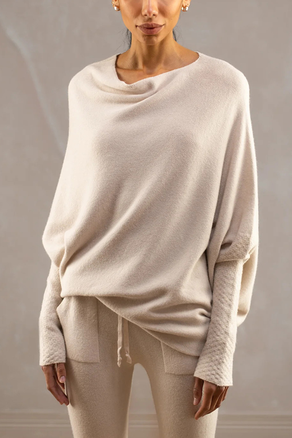Solid Color Round Neck Long Sleeve Loose Knitted Sweater-consonak