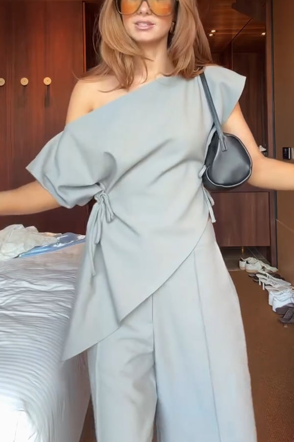 Modern Stylish Off Shoulder Side Lace-up Top and Mid Rise Pocket Bermuda Shorts Set-consonak