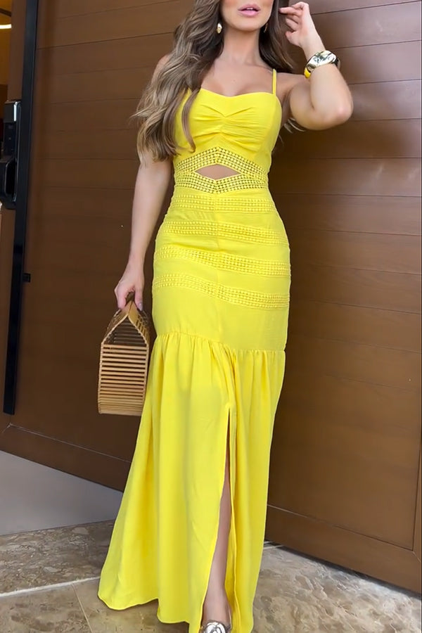 Beautiful Essence Crochet Lace Patchwork Hollow Fishtail Maxi Dress-consonak