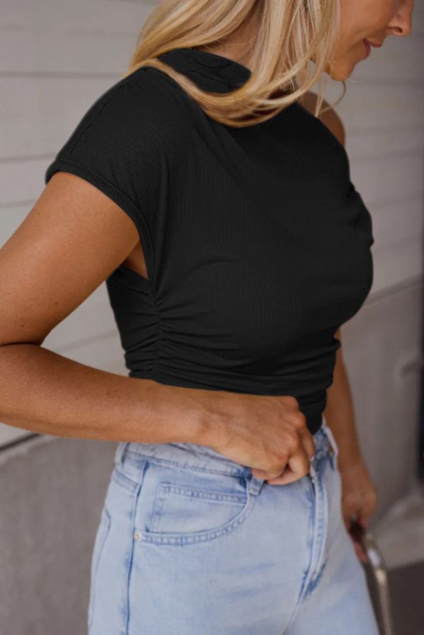 Solid Color Metal Decoration Short-sleeved Casual T-shirt-consonak