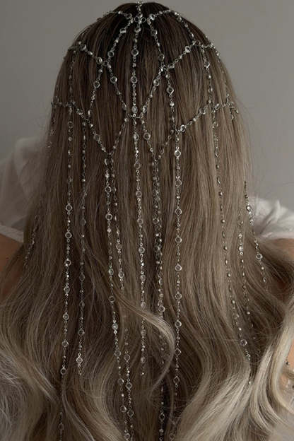 Fashionable and Light Luxury Rhinestone Tassel Headband-consonak