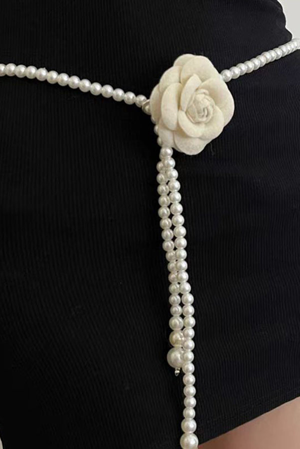 Elegant Camellia Pearl Waist Necklace-consonak