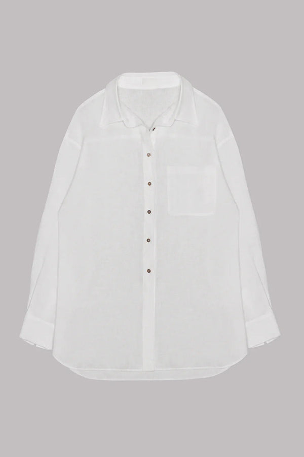 Go To The Beach Linen Blend Pocketed Long Sleeve Oversized Shirt | Consonak