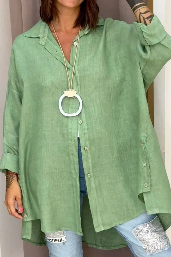 Linen Blend Casual Button-down Long-sleeve Loose Shirt-consonak