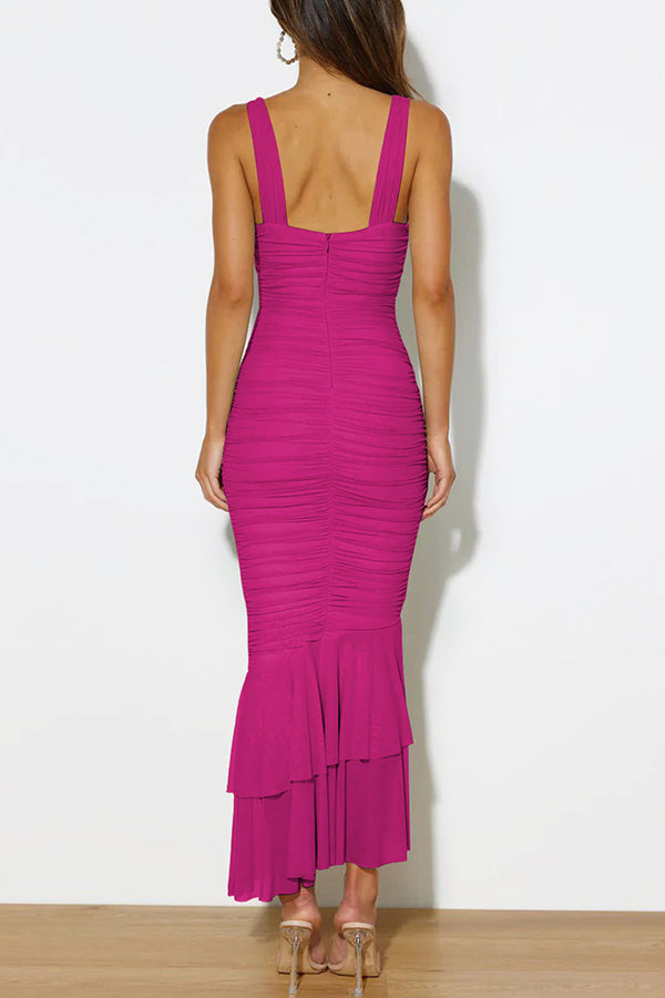 Solid Color High Waist Pleated Mermaid Dress-consonak