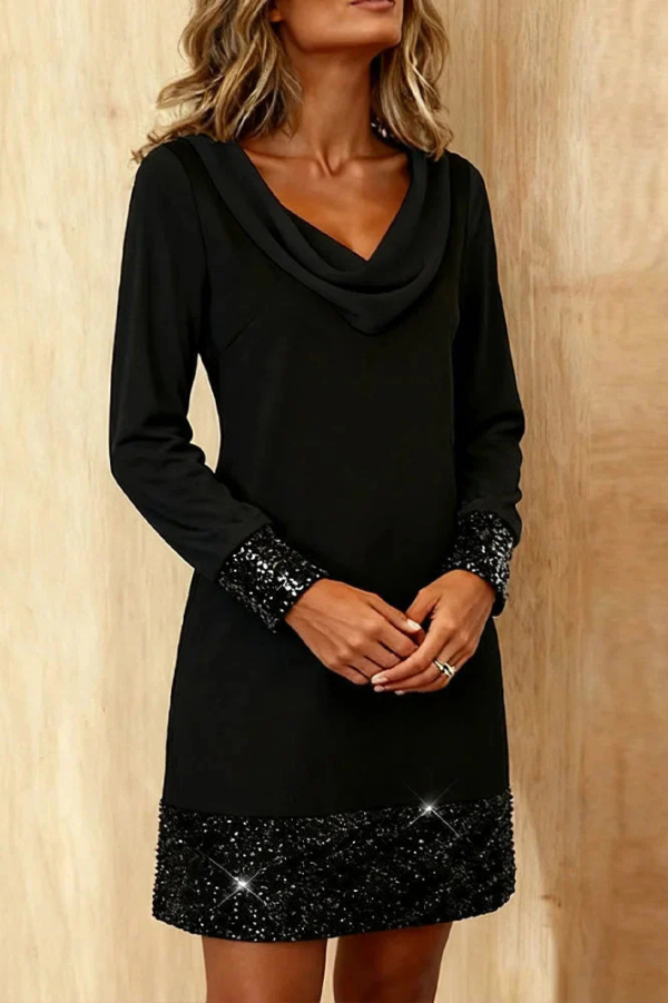 Fashionable Sequined Patchwork Casual Long-sleeved Mini Dress
