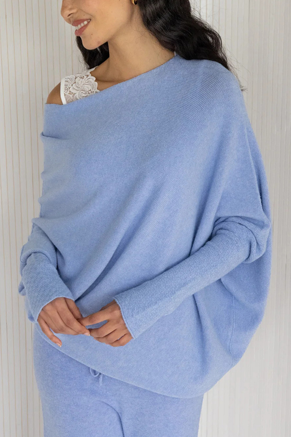 Solid Color Round Neck Long Sleeve Loose Knitted Sweater-consonak