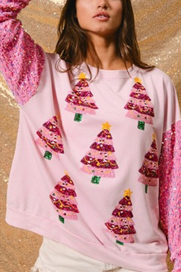Christmas Casual Loose Round Neck Sequined Sleeve Sweatshirt | Consonak