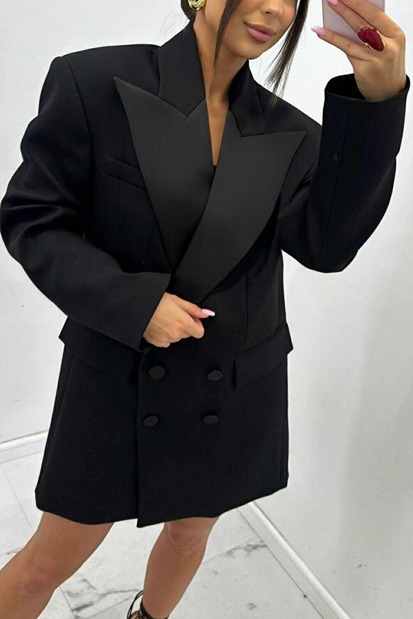 Chic Style Satin Lapel Button Up Long Sleeve Oversized Blazer-consonak
