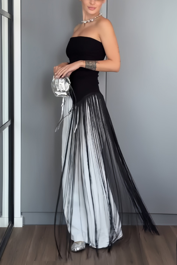 Stylish Sleeveless Off-shoulder Slim-fit Long Tassel Top