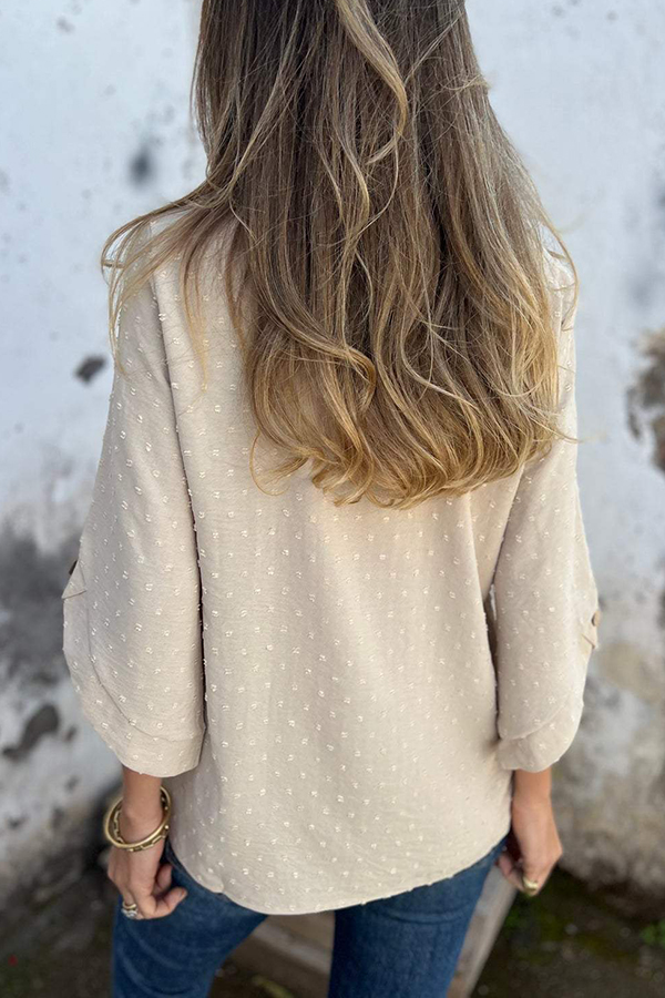 Kaitlin Chiffon Jacquard Button Half Sleeve Casual Loose Blouse-consonak