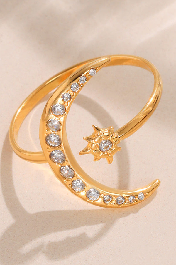 Elegant Super-shiny Zircon Star and Moon Irregular Geometric Ring-consonak