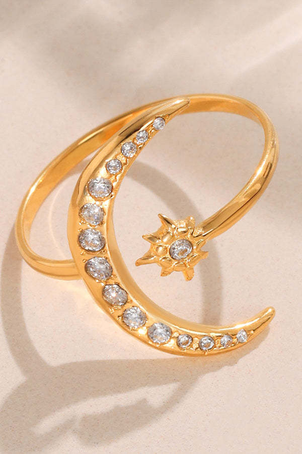 Elegant Super-shiny Zircon Star and Moon Irregular Geometric Ring-consonak