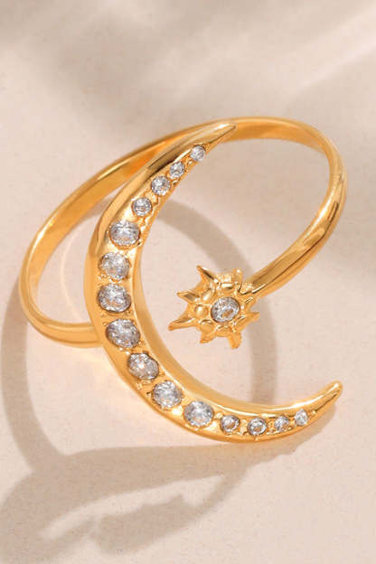 Elegant Super-shiny Zircon Star and Moon Irregular Geometric Ring-consonak