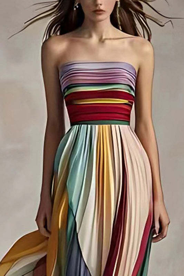 Sexy Off-shoulder Tube Top Waist Color Maxi Dress-consonak
