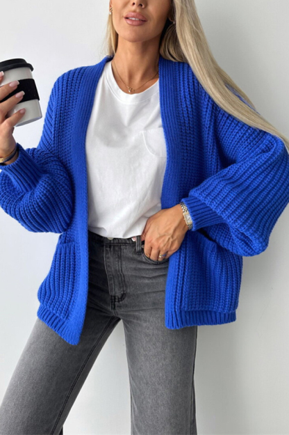 Solid Color V-neck Long-sleeved Casual Knitted Cardigan-consonak