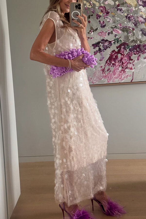 Like Gelato Sheer Large Sequin Short Sleeve Cover-up Maxi Dress-consonak