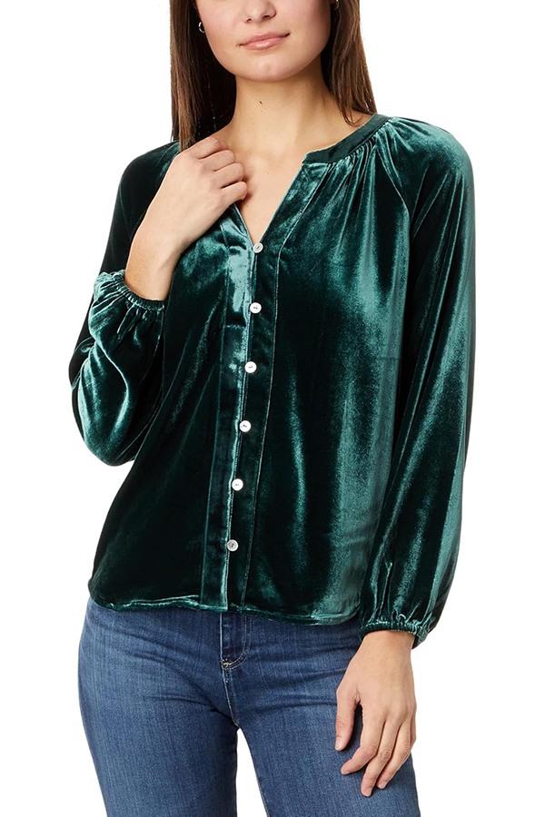 Solid Color Velvet V-neck Long-sleeved Shirt-consonak