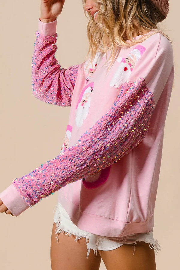Christmas Casual Loose Round Neck Sequined Sleeve Sweatshirt | Consonak