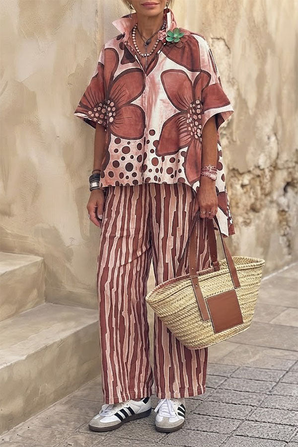 Floral Print Casual Two-Piece Pant Set-Consonak
