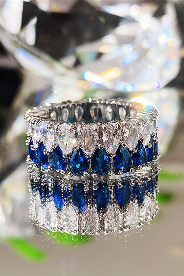 Light Luxury Double Row Drop Zircon Ring-consonak