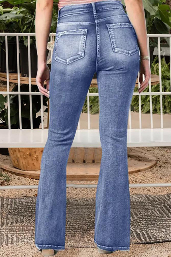 Vintage Side Button Pocket Mid-rise Flared Jeans-consonak
